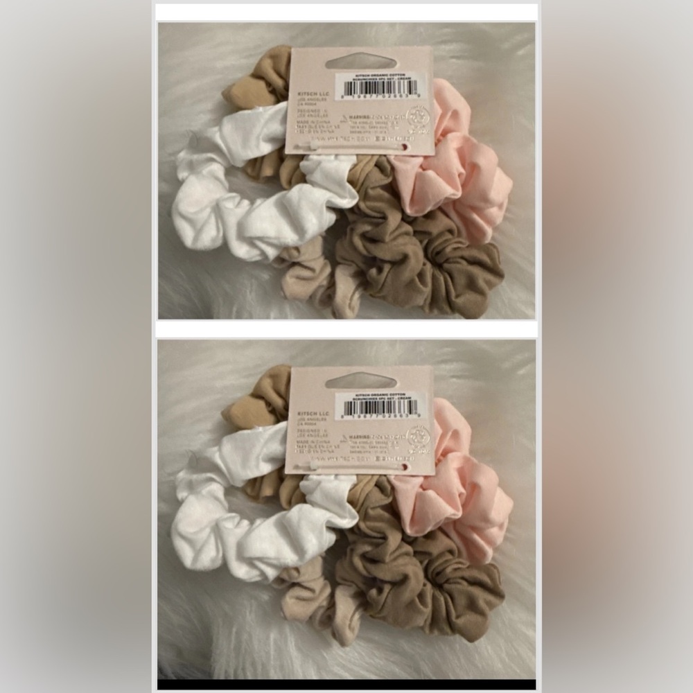 Kitsch Cotton Scrunchies in White, Pink, and Tan, 2 sets of 5
